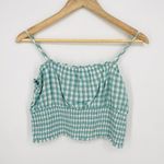 American Eagle ae cottagecore milkmaid peasant cotton linen blend plaid crop top robin egg blue Photo 1