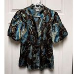 Allison Taylor 300-008‎  Blouse Women's Size Small Brown Teal Button Up Top Shirt Photo 2