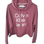 Calvin Klein Jeans Pink and White Cropped Graphic Hoodie Photo 0