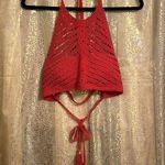 Crocheted burnt rust orange high neck halter boho bikini swim top, size M/L Orange Size M Photo 0