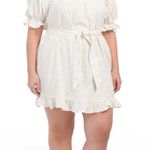 Eloquii White Polka Dot Smocked Front Ruffle Linen Mini Dress NWT Photo 2