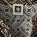 Anne Klein  XL Zip Front Black Tan Blouse Geometric Roll Tab V Neck Whimsygoth Photo 4