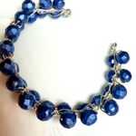 Hand Crafted Matte Blue Faceted Beaded Wire Wrapped Open Cuff Bracelet Photo 0