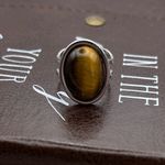 Handmade Tiger’s Eye Oval Ring | Adjustable Boho Stainless Steel Jewelry Photo 3