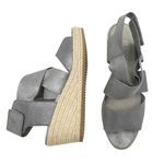 Eileen Fisher  Willow Wedge Cross Strap Espadrille Gray Metallic Leather Size 9 Photo 3