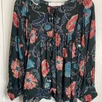 ASTR the Label Babydoll Blouse Medium Black Floral Blouson Sleeve Boho Office Photo 0