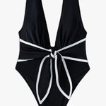 Hilinker Women's Tie Bow One Piece Swimsuit Deep V Neck Tummy Control Bathing Suit Photo 1