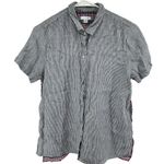 J.Jill Chambray Linen Button Down Striped Floral Short Sleeve Blue Multicolor S Photo 0