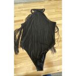 Women's Western Boho Fringe Trim Sleeveless Bodycon Halter Bodysuit looks like L Size L Photo 5