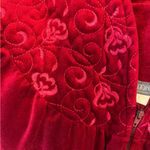 Vintage 80s Robe 1980s Burgundy Embroidered Velour Housecoat Grannycore Cozy MED Red Photo 2