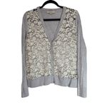 Loft Gray Lace Front Cardigan Sweater Long Sleeve Button Up Women's Size L Photo 6