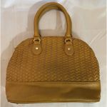 Neiman Marcus Marcus Neiman Woven Leather Satchel Tan Mustard Color Shoulder Handbag Purse Photo 2