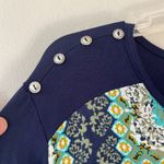 Dress Barn Ava James Sz M V Neck Floral Print Blue Pullover Stretch Blouse Top Photo 2