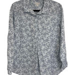 Garnet Hill Button Front Shirt Womens 12 Blue Floral Organic Cotton Feminine Photo 0