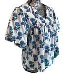 THML Floral Boho Cottage Tassel Top Floral Hydraganea Puff Sleeve Blue XL Photo 2