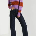 Topshop Bold Striped Soft Knit Crewneck Sweater Purple Rust Petite Size 4 Photo 8