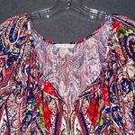 Boston Proper ‎ Womens Mirror Print Knit Blouse Tie at Neck Bell Sleeve Small Photo 3