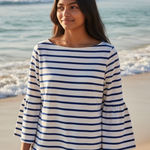 Banana Republic  Women Stripe Bell Sleeve Boat Neck Top Casual Beach Nautical M # Photo 0