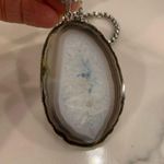 Long necklace with sliced stone pendant Silver Photo 1