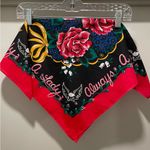 American Vintage VTG "Always a Lady" Black & Red Multicolor Rose Floral Print Bandana Crop Top Photo 3