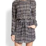 ALC Frank ALC Simona Silk Mini Dress Long Sleeve Front Tie Stripes Black White Small Photo 0