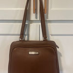 Liz Claiborne Brown Faux Leather Shoulder Bag Purse Top Zip Compartments VTG Photo 0