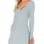 Free People  Light Teal Blue Long Tunic Sweater Criss Cross Stretch Large Women's Photo 0