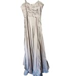 La Femme Pleated Bodice Strapless Silver Satin High Slit Gown Dress size 12 Photo 4