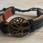 Unisex Genuine Leather Black Bracelet decorated with Tree of Life Photo 0