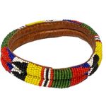 Native American Bracelet Beaded Leather Bangle Handmade Seed Bead Southwest Photo 0