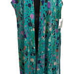 LuLaRoe  Turqoiuse Heart Flower‎ Sleeveless Duster Size L Side Slit NWT Photo 0