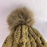 Page One Olive Cable Knit Beanie Faux Fur Pom Fleece Lined Winter Hat Green Photo 3