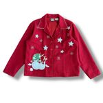 Take Two Red Wool Blend Holiday Jacket Snowman Embroidered Christmas Women’s L Size L Photo 0