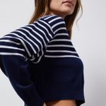 Monrow Wool Cashmere Stripe Crew Neck Sweater Sz XS Blue Photo 4