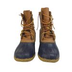 L.L.Bean  Women's Brown Navy Leather Round Toe Lace-Up Duck Rain Boots Size 7 Photo 1