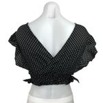 Free People Black White Polka Dots Ruffle Flutter Sleeve V Neck Cropped Top Sz S Photo 1