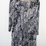 Dress Women Large Paisley Black White Cream Long Sleeve Artsy 3/4 Sleeve Artsy Photo 0