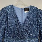 Mac Duggal  5510 Blue Women's Sequined Wrap Over Puff Long Sleeve Gown Size 4 Photo 1