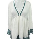 ZARA  Women's White Embroidered V-Neck Long Sleeve Boho Beach Mini Dress Size XS Photo 3