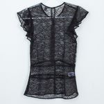Chelsea28  Womens Lace Sheer Top Size S Black Flutter Sleeve Whimsigoth Witchy Photo 7