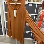 Wrangler NWT Cold Shoulder Bell Sleeve Boho Western Brown Top w/ Braided Collar Photo 3