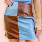 Timing Faux Leather Mini Skirt Size Medium NWT Blue,Brown Photo 0
