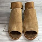 Toms Seville Women 9.5 Peep Toe Heeled Honey Suede Leather Bootie Sandal Comfort Photo 3