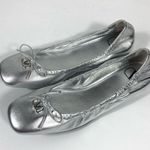 Valentino Garavani  VLOGO Signature Metallic Silver Leather Ballet Flats 36.5 NEW Photo 3
