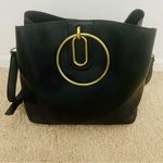 Nine West Soft Leather Black Handbag w Large Brass Gold Handles & Optional Strap Photo 6
