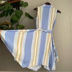 1. State  Linen Blend Midi Shirt Dress Medium Blue Striped Belted Coastal Hamptons Photo 7