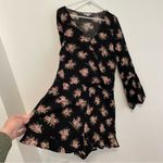American Eagle  AEO AE Wrap Romper Black Pink Floral Rose Long Sleeve Bell Sleeve Photo 9
