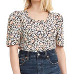 Levi's  Shirt Women Small Black Louise Puff Sleeve Floral‎ Smocked Top NWT Boho Photo 0