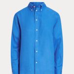 Ralph Lauren The LAUREN ® Roll-Tab-Sleeve Aqua Blue Turquoise Linen Shirt Photo 3