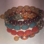 Boho Beaded Neutral Tone Brown Blue & Orange Beads Wrap Bracelet Photo 1